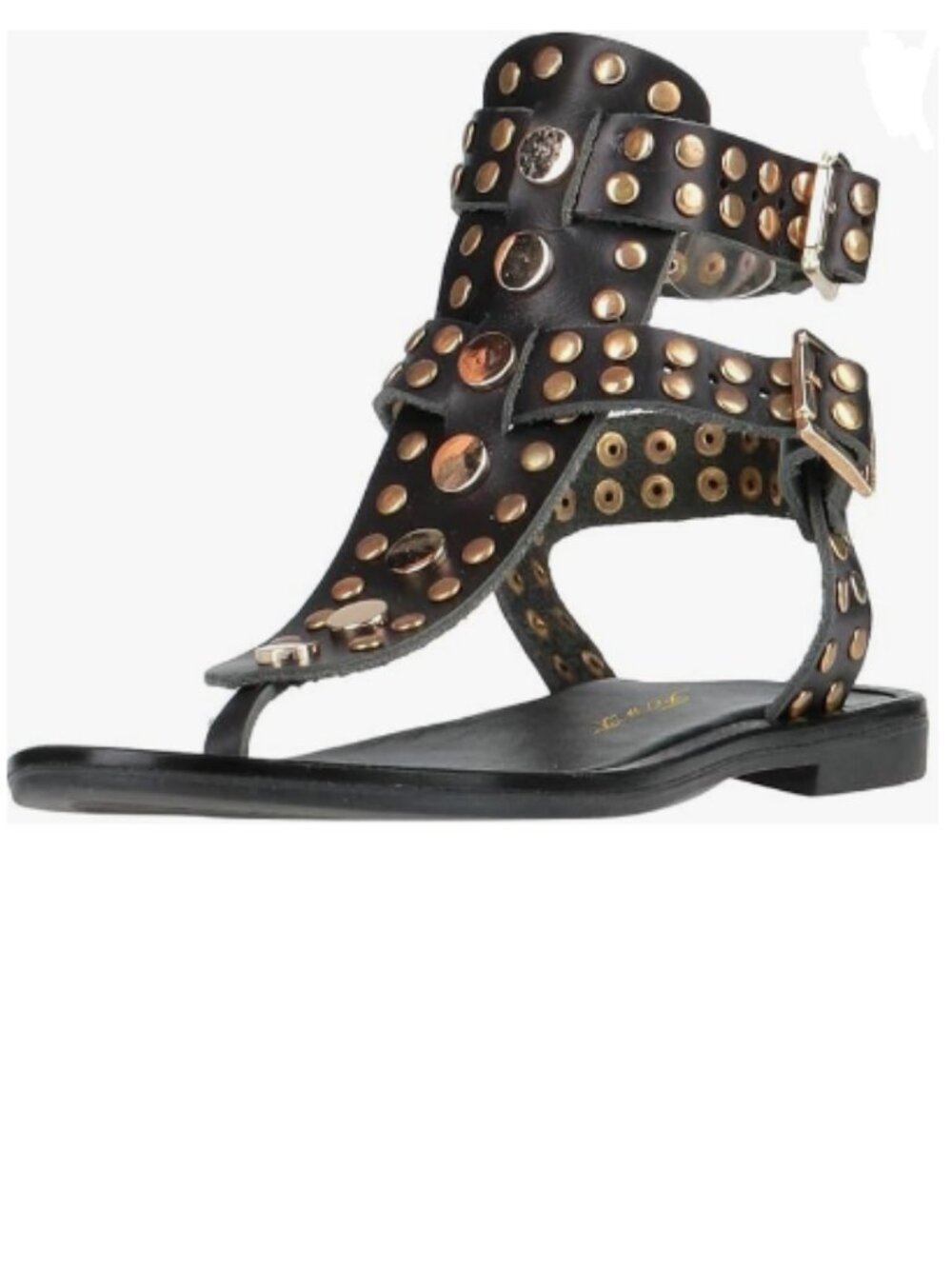 FOWT Black Round Split Toe Sandals Rivet Studded Gladiators Ankle Strap Shoes